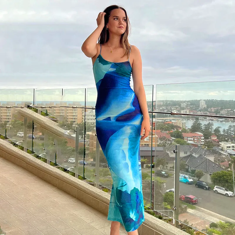 FashionSierra - Blue Boho Printed Yellow Sundress