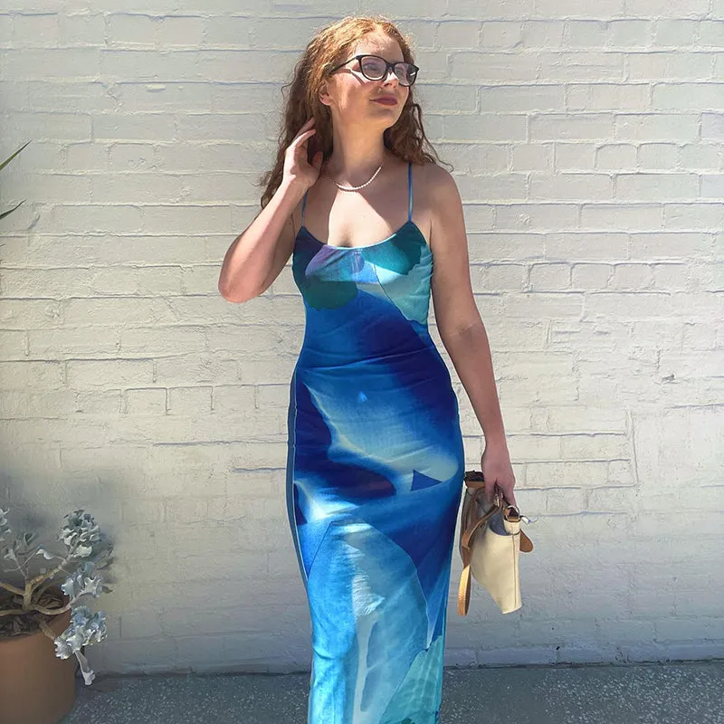 FashionSierra - Blue Boho Printed Yellow Sundress
