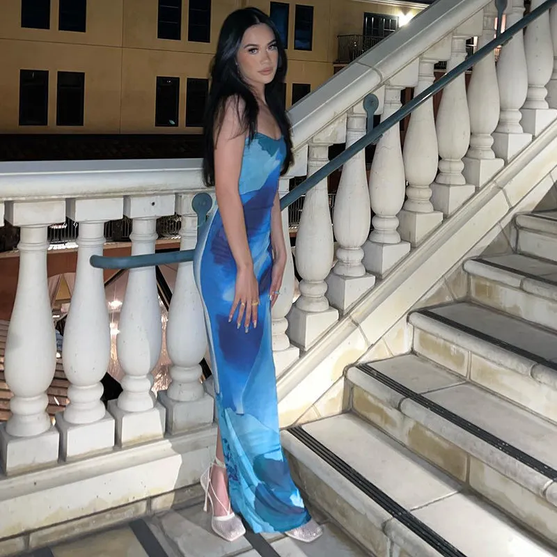 FashionSierra - Blue Boho Printed Yellow Sundress