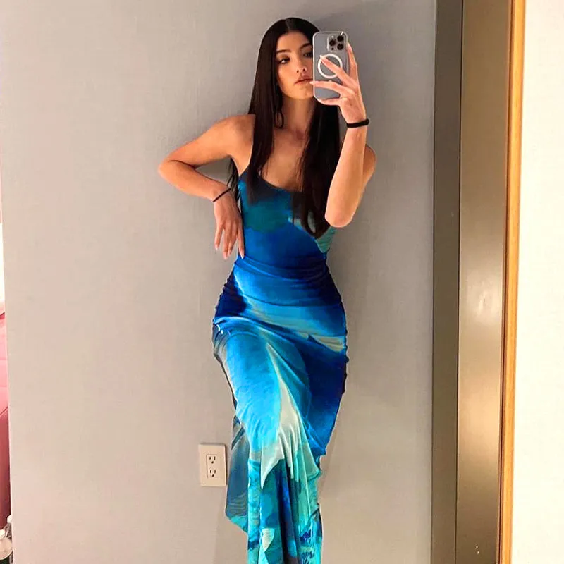 FashionSierra - Blue Boho Printed Yellow Sundress