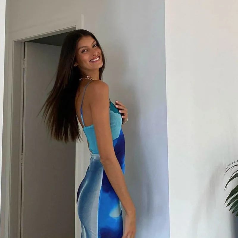 FashionSierra - Blue Boho Printed Yellow Sundress