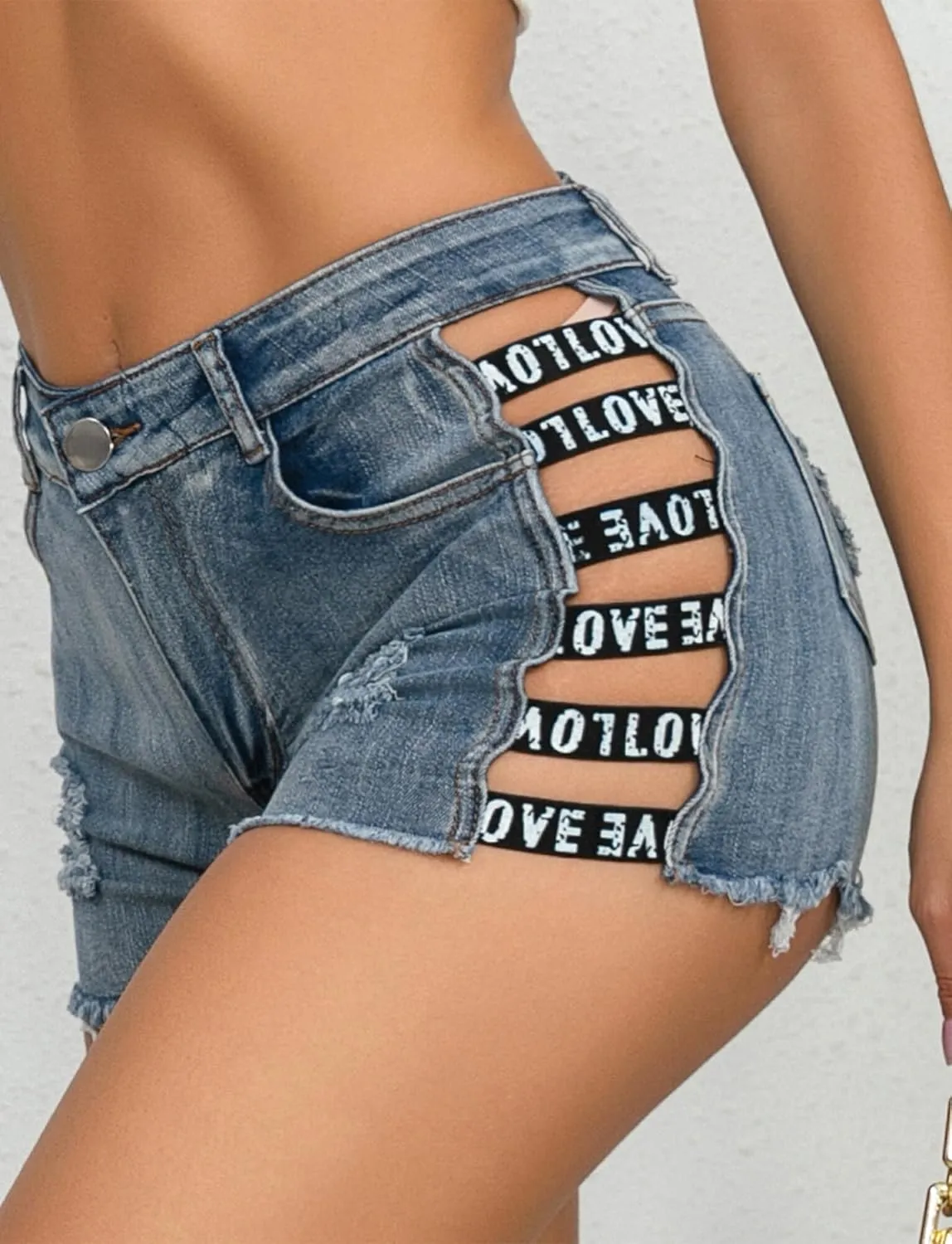 FEOYA Women’s High Waisted Stretchy Denim Shorts Sexy Cut Off Hot Jeans Shorts