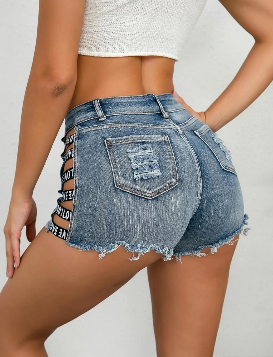 FEOYA Women’s High Waisted Stretchy Denim Shorts Sexy Cut Off Hot Jeans Shorts