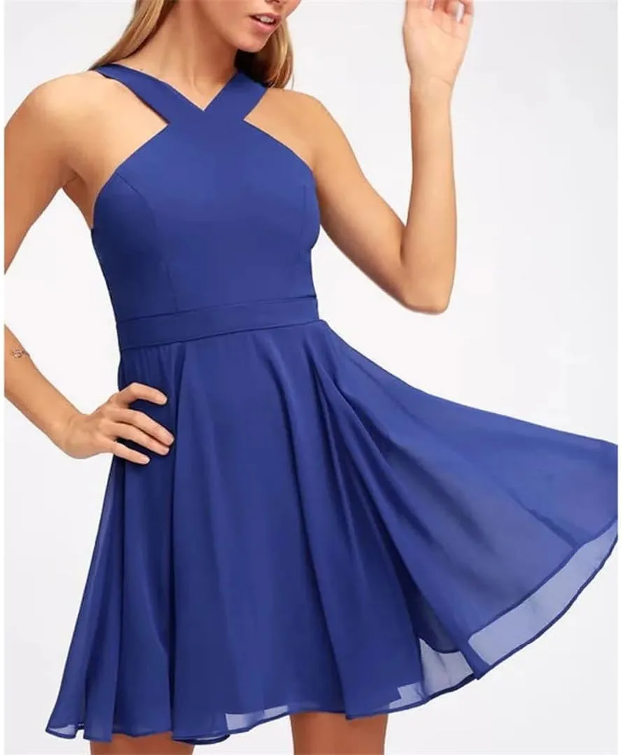 Fjnbbiot Women Sleeveless Backless Sexy Mini Dress Summer Party Back Zipper Solid Shift Dresses