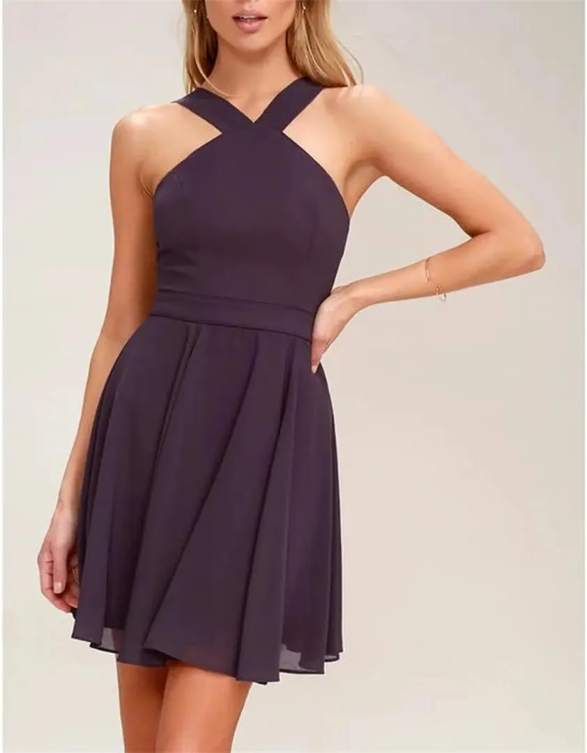 Fjnbbiot Women Sleeveless Backless Sexy Mini Dress Summer Party Back Zipper Solid Shift Dresses