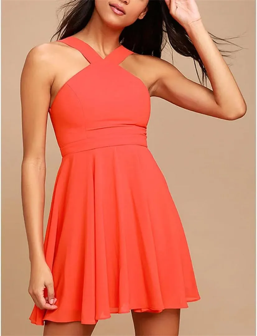 Fjnbbiot Women Sleeveless Backless Sexy Mini Dress Summer Party Back Zipper Solid Shift Dresses