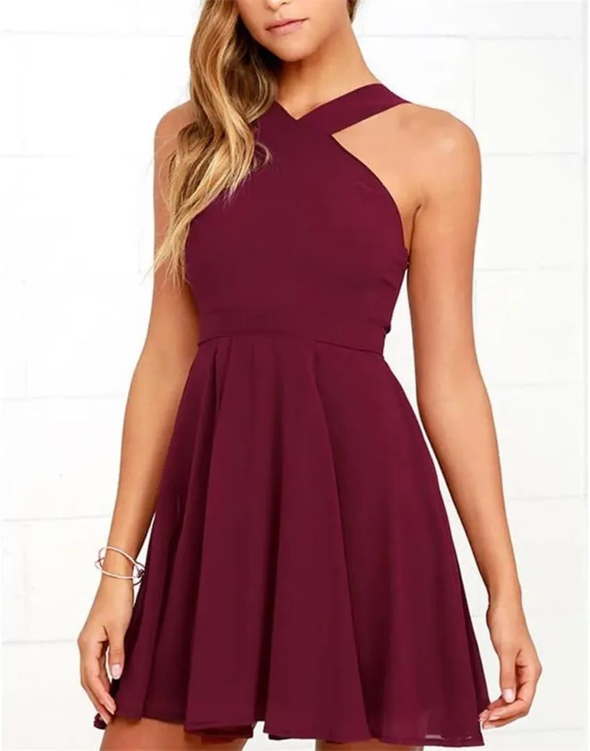 Fjnbbiot Women Sleeveless Backless Sexy Mini Dress Summer Party Back Zipper Solid Shift Dresses