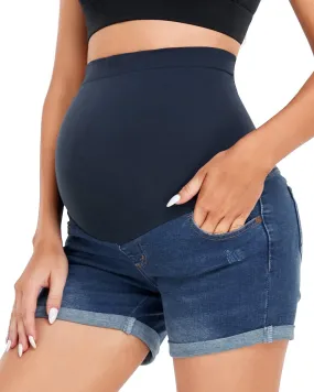 HOFISH Women's Maternity Denim Shorts Over The Belly Stretchy Comfy Jean Shorts Pants Casual Workout Pregnancy Shorts