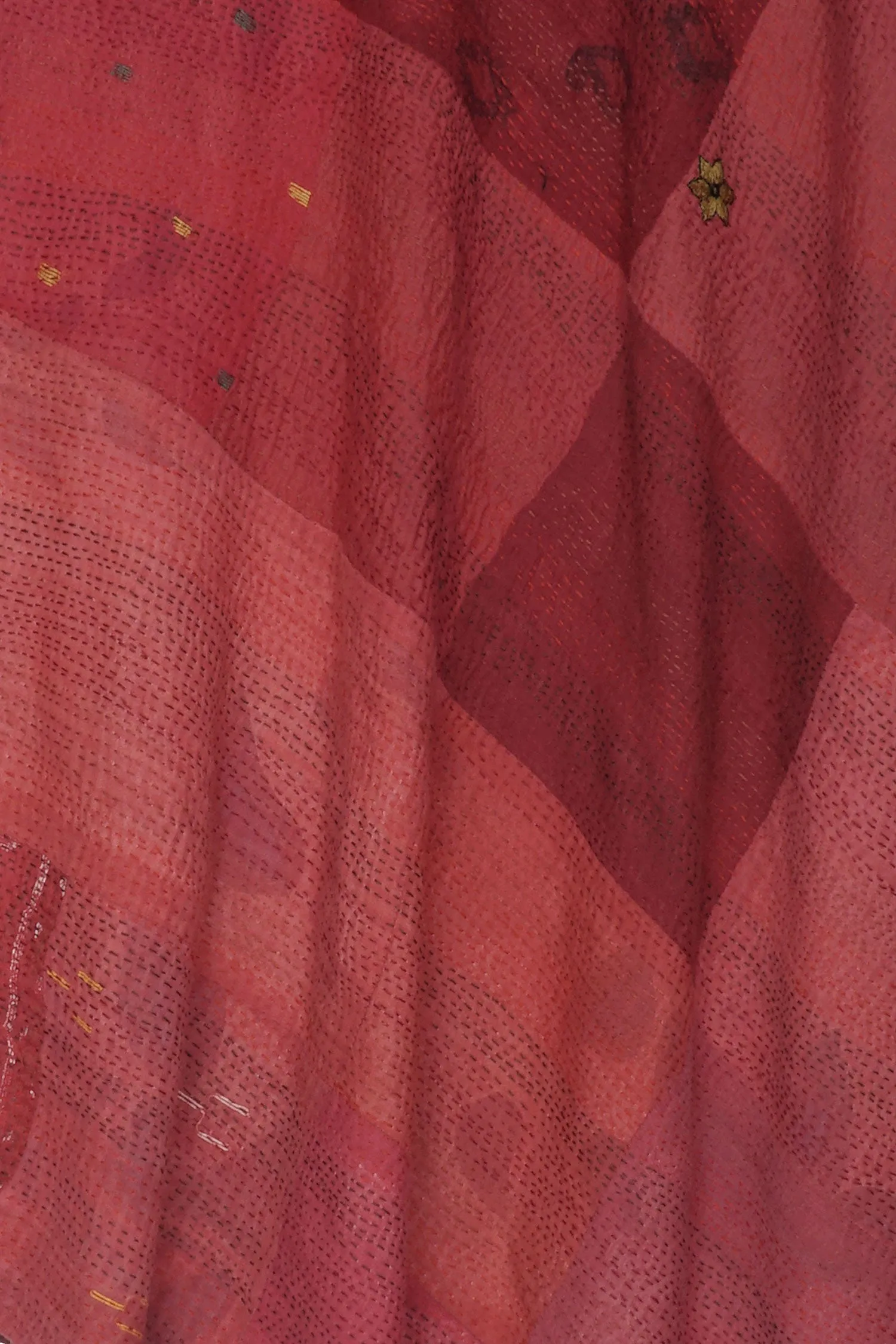HOLIDAY FLOWER SILK COTTON KANTHA TANK FLARE DRESS - ho2402-red -