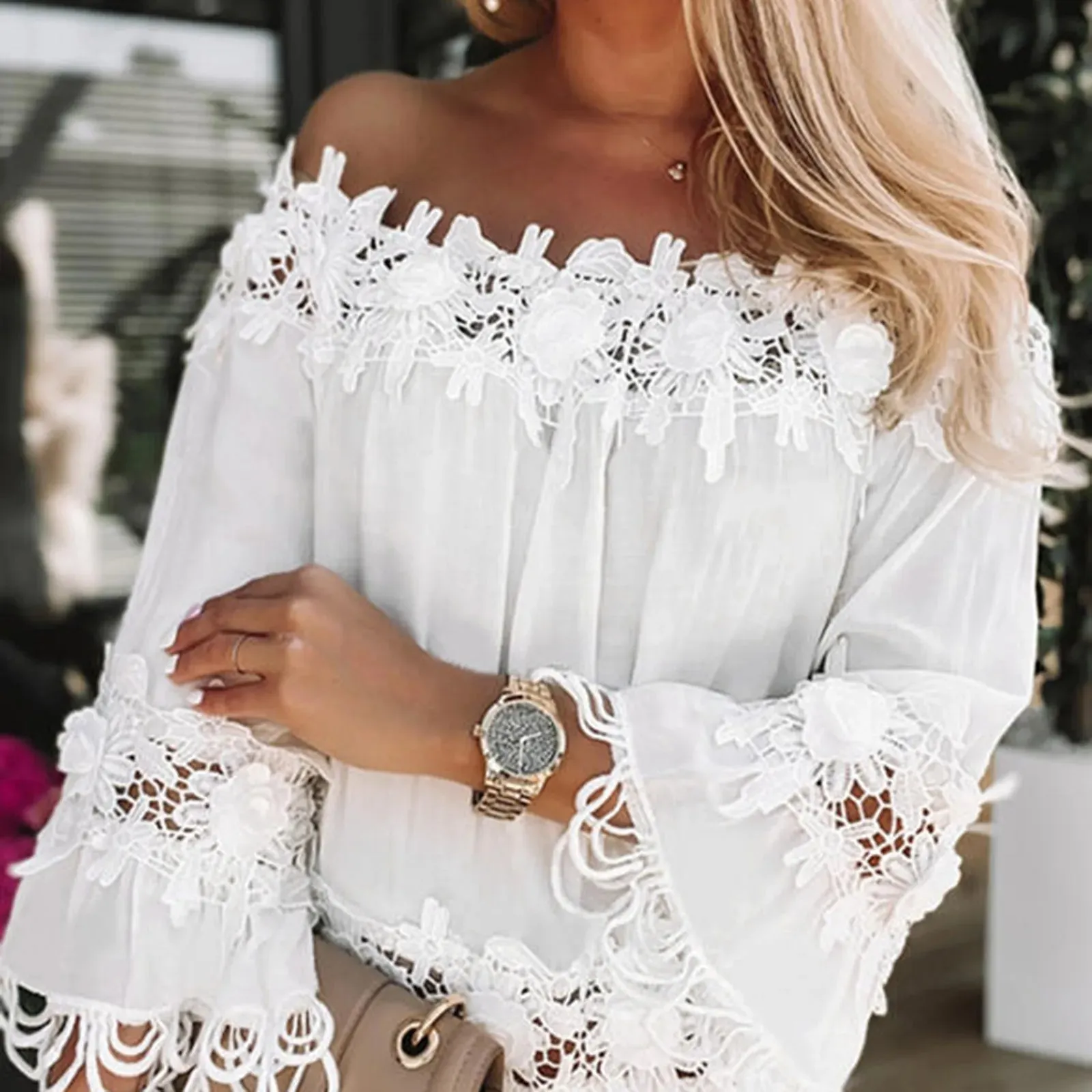 Holiday Sundress Lace Off Shoulder V Neck Short Sleeve Beach Boho Dress