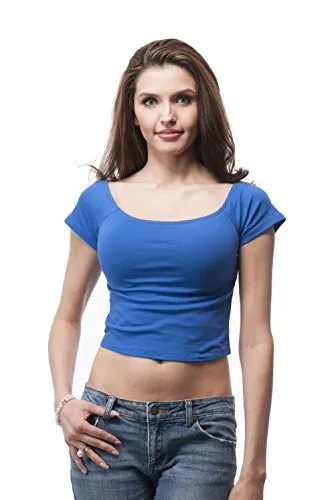 Hollywood Star Fashion Short Sleeve Plain Off The Shoulder Crop Top