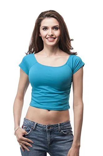 Hollywood Star Fashion Short Sleeve Plain Off The Shoulder Crop Top