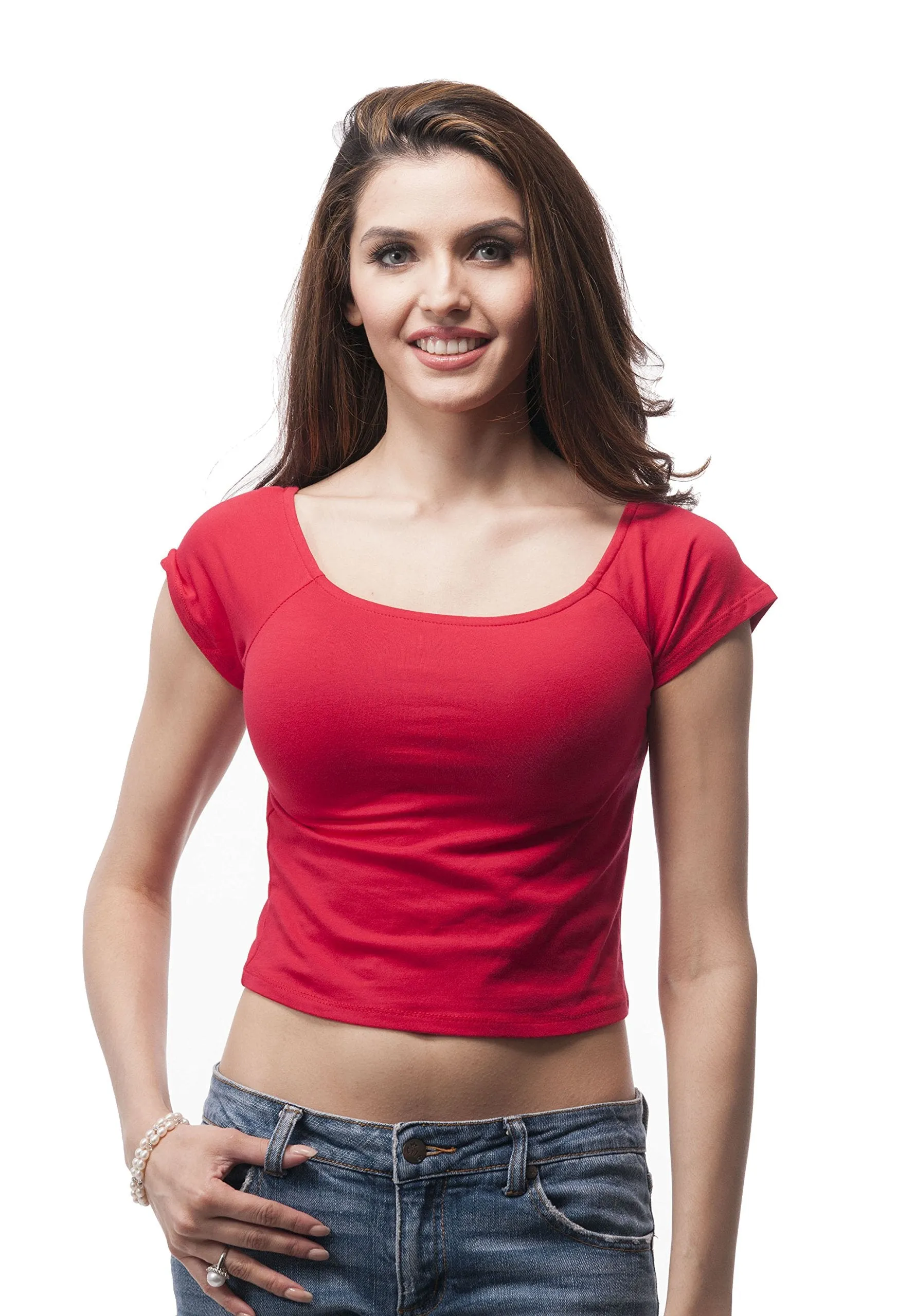 Hollywood Star Fashion Short Sleeve Plain Off The Shoulder Crop Top