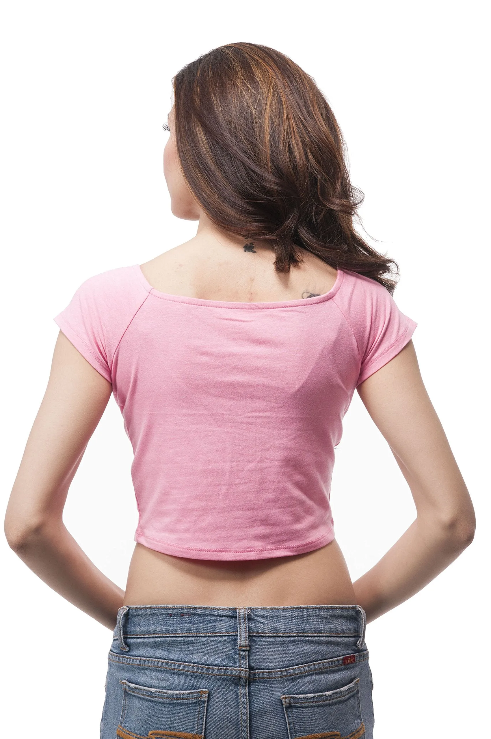 Hollywood Star Fashion Short Sleeve Plain Off The Shoulder Crop Top