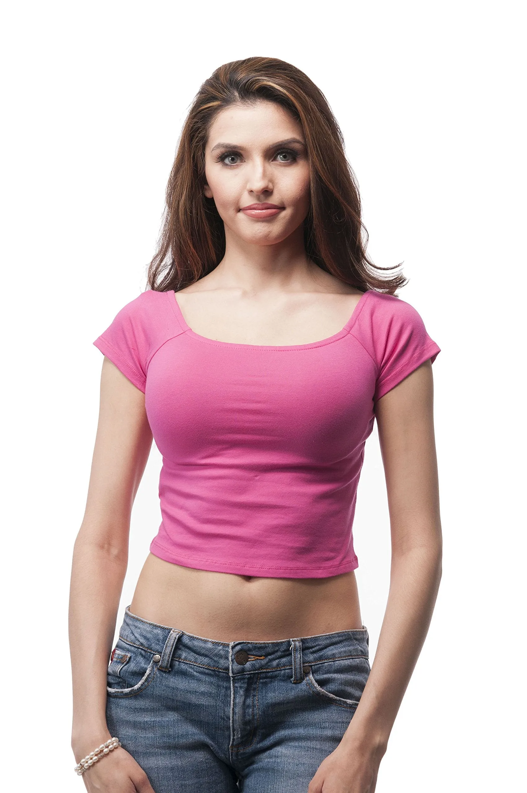 Hollywood Star Fashion Short Sleeve Plain Off The Shoulder Crop Top