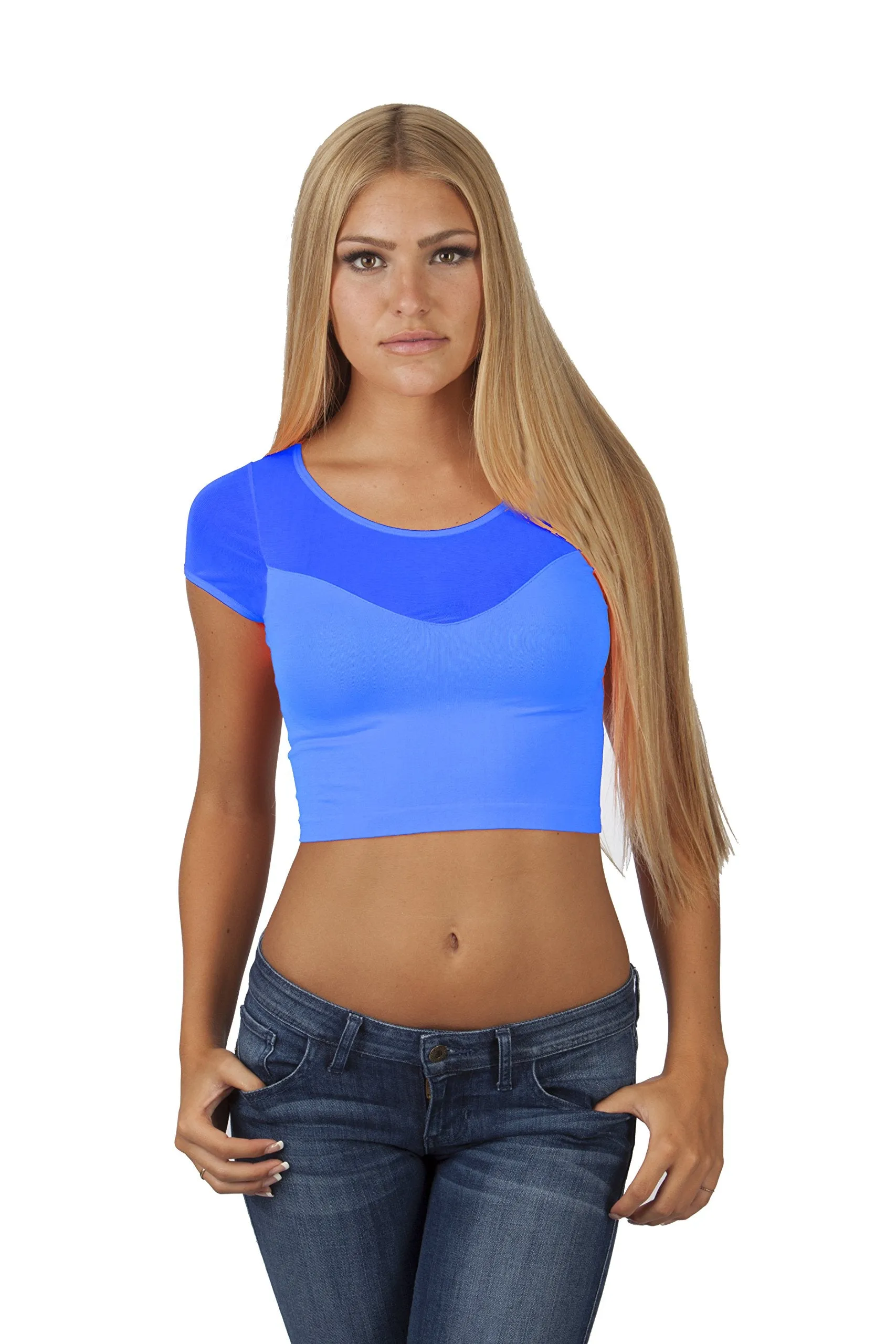 Hollywood Star Fashion Women's Short-Sleeve Mesh-back Sweetheart Crop Top