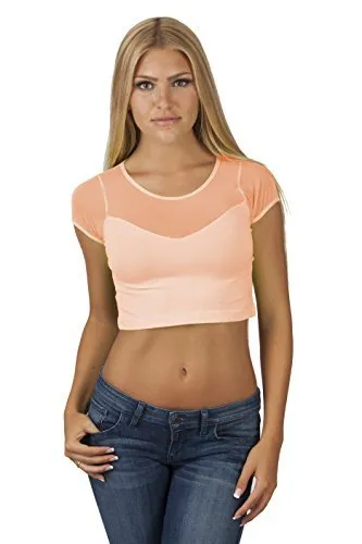 Hollywood Star Fashion Women's Short-Sleeve Mesh-back Sweetheart Crop Top