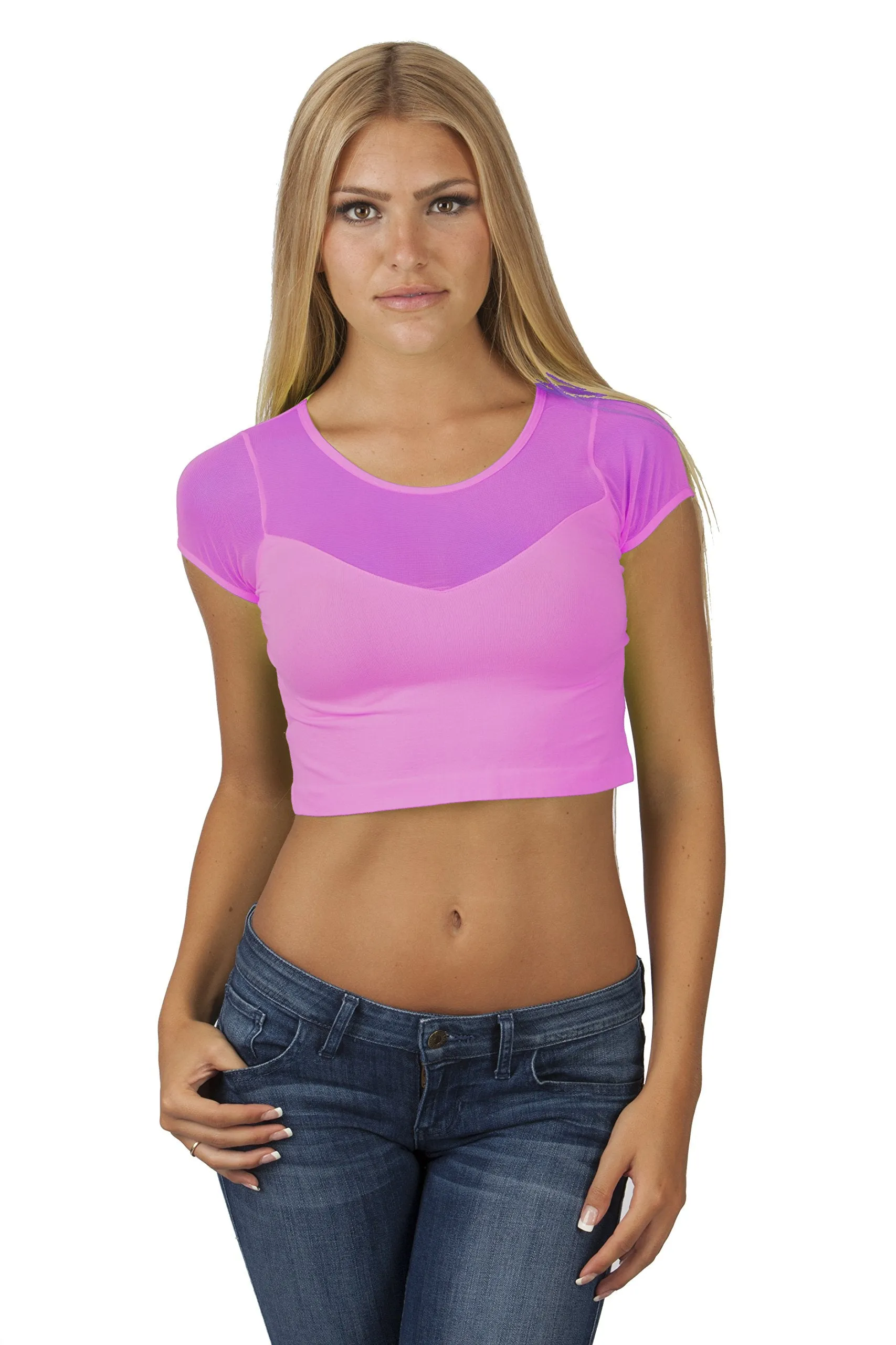 Hollywood Star Fashion Women's Short-Sleeve Mesh-back Sweetheart Crop Top