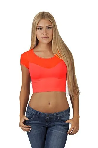 Hollywood Star Fashion Women's Short-Sleeve Mesh-back Sweetheart Crop Top