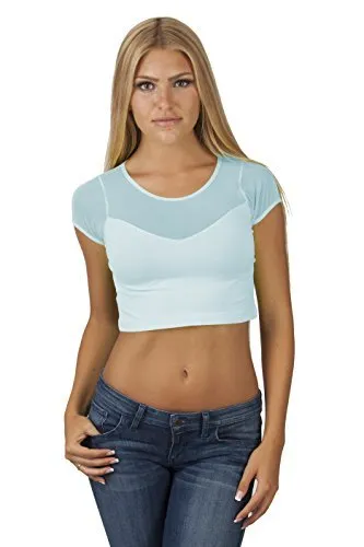 Hollywood Star Fashion Women's Short-Sleeve Mesh-back Sweetheart Crop Top