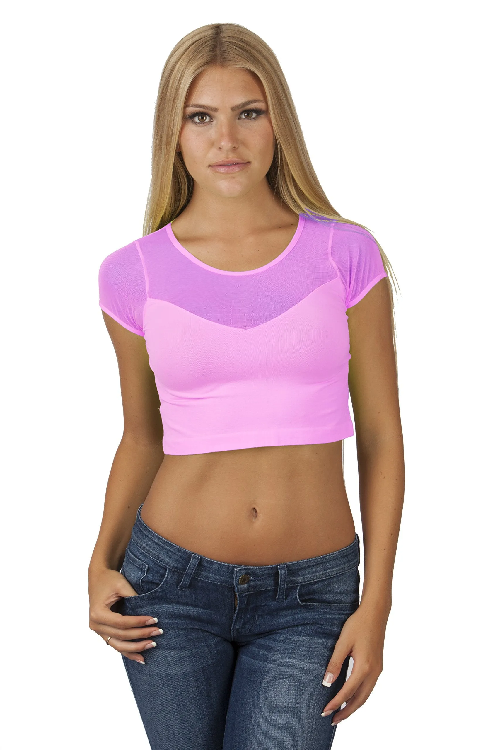 Hollywood Star Fashion Women's Short-Sleeve Mesh-back Sweetheart Crop Top