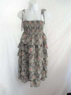 LIBERTY OF LONDON PEACOCK FEATHER Sundress Dress S Ruffle Tiered