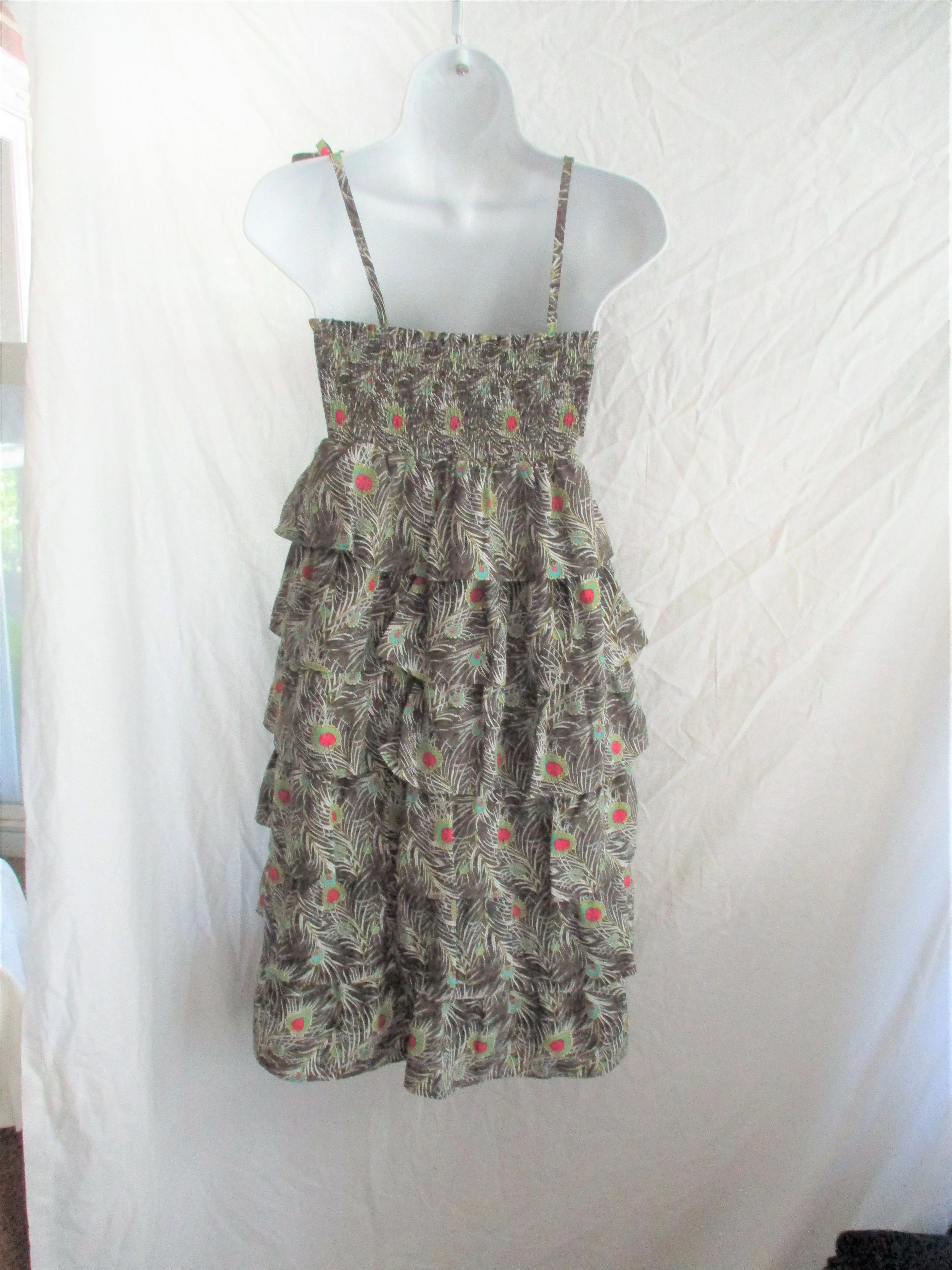 LIBERTY OF LONDON PEACOCK FEATHER Sundress Dress S Ruffle Tiered