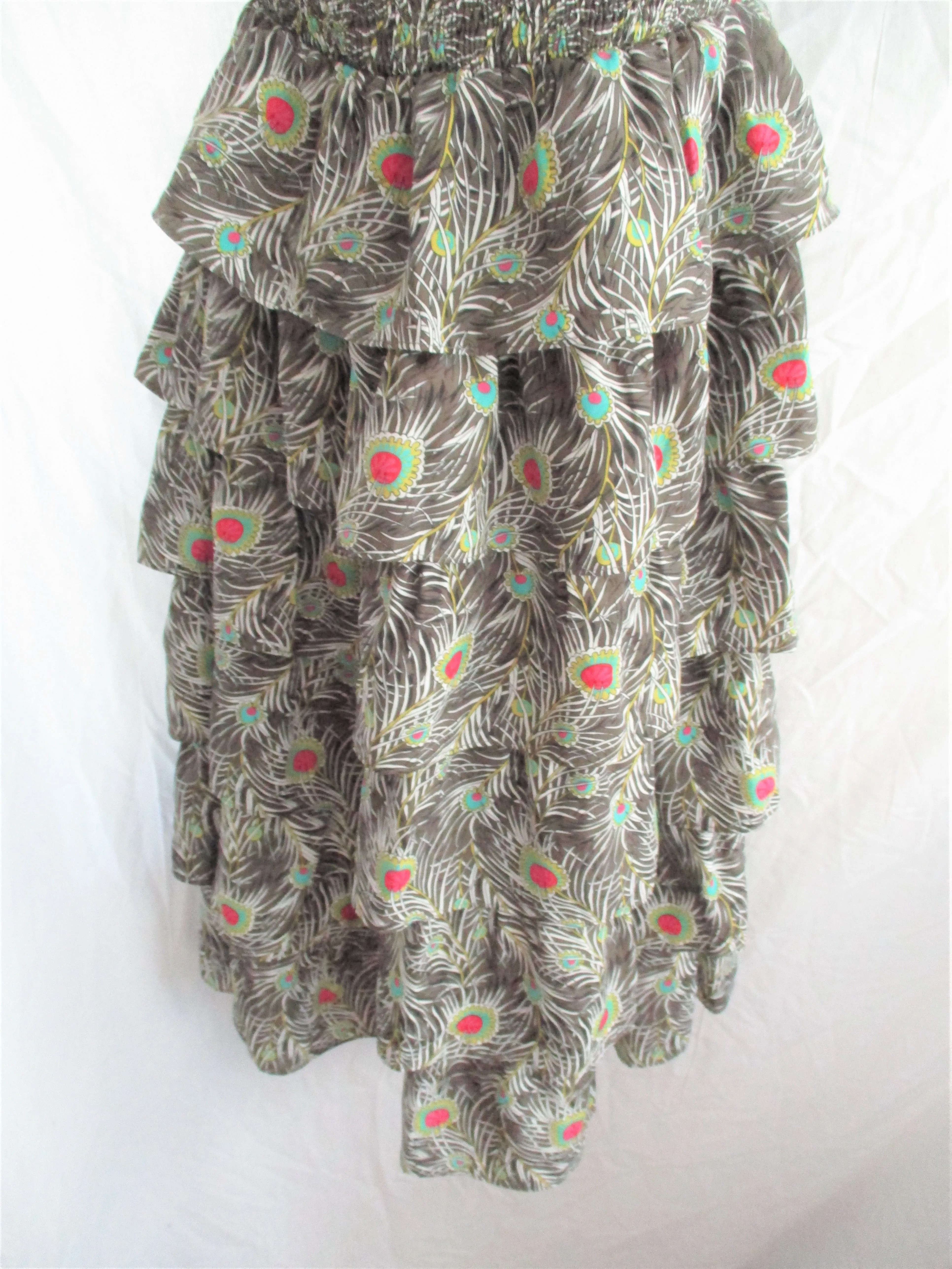 LIBERTY OF LONDON PEACOCK FEATHER Sundress Dress S Ruffle Tiered