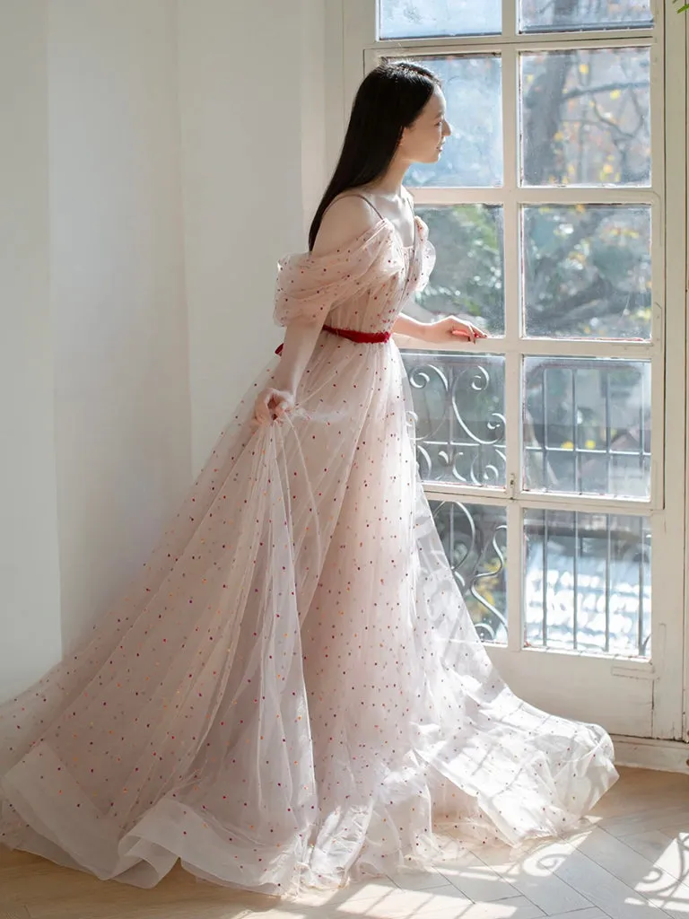 Light Pink Tulle Long Prom Dress, Light Pink A-Line Long Formal Dress