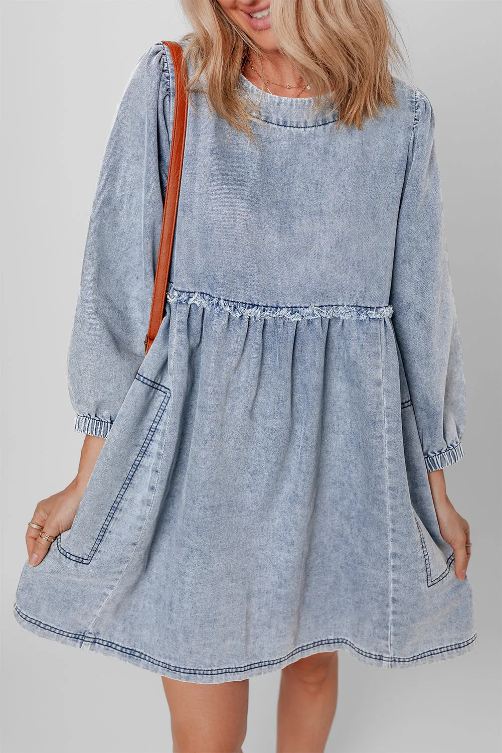 Light Wash Distressed Denim Dress
