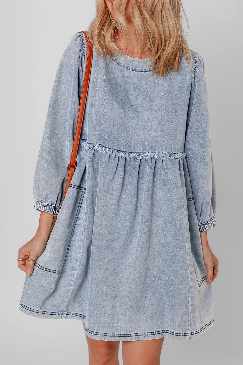 Light Wash Distressed Denim Dress