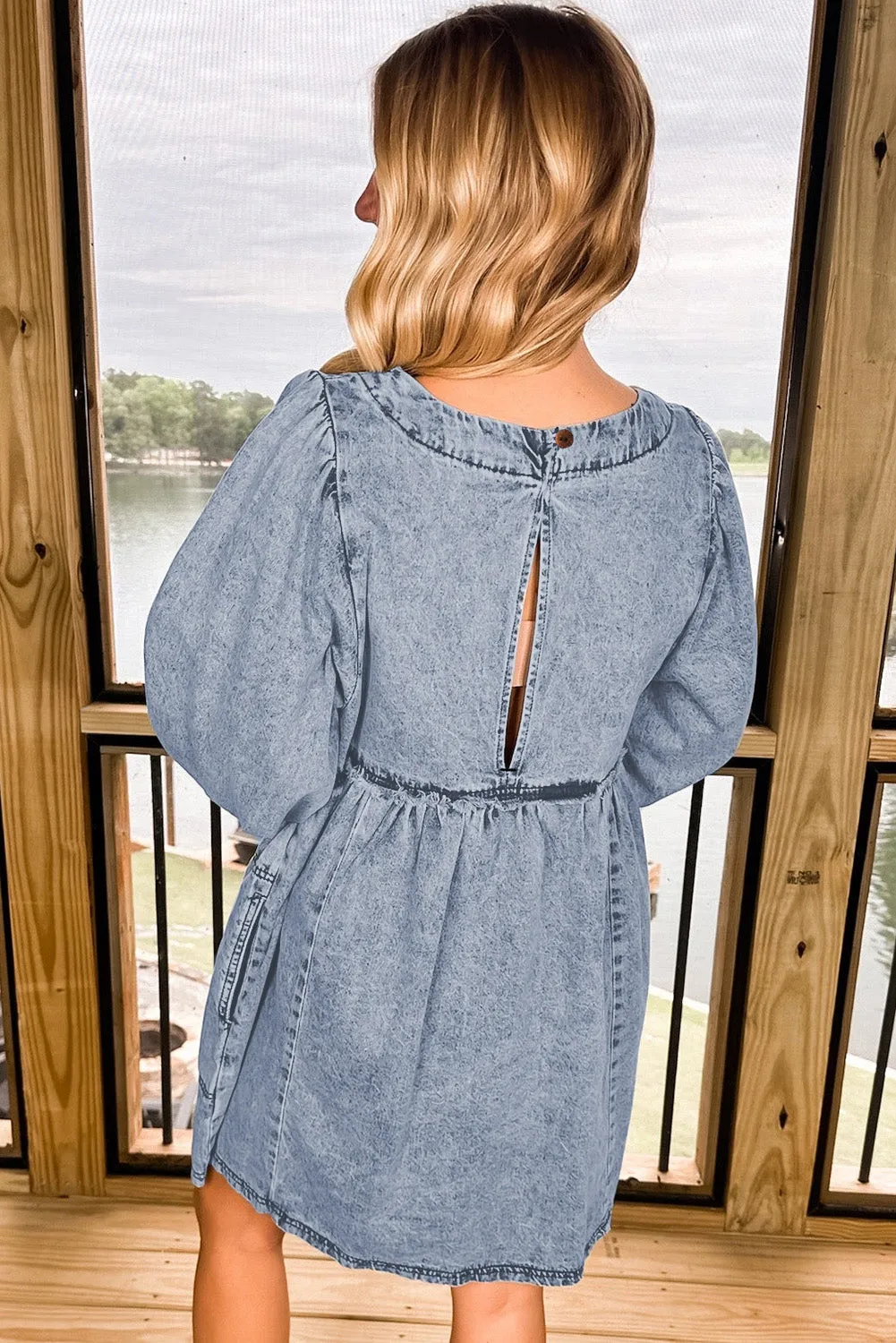 Light Wash Distressed Denim Dress