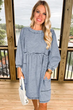 Light Wash Distressed Denim Dress