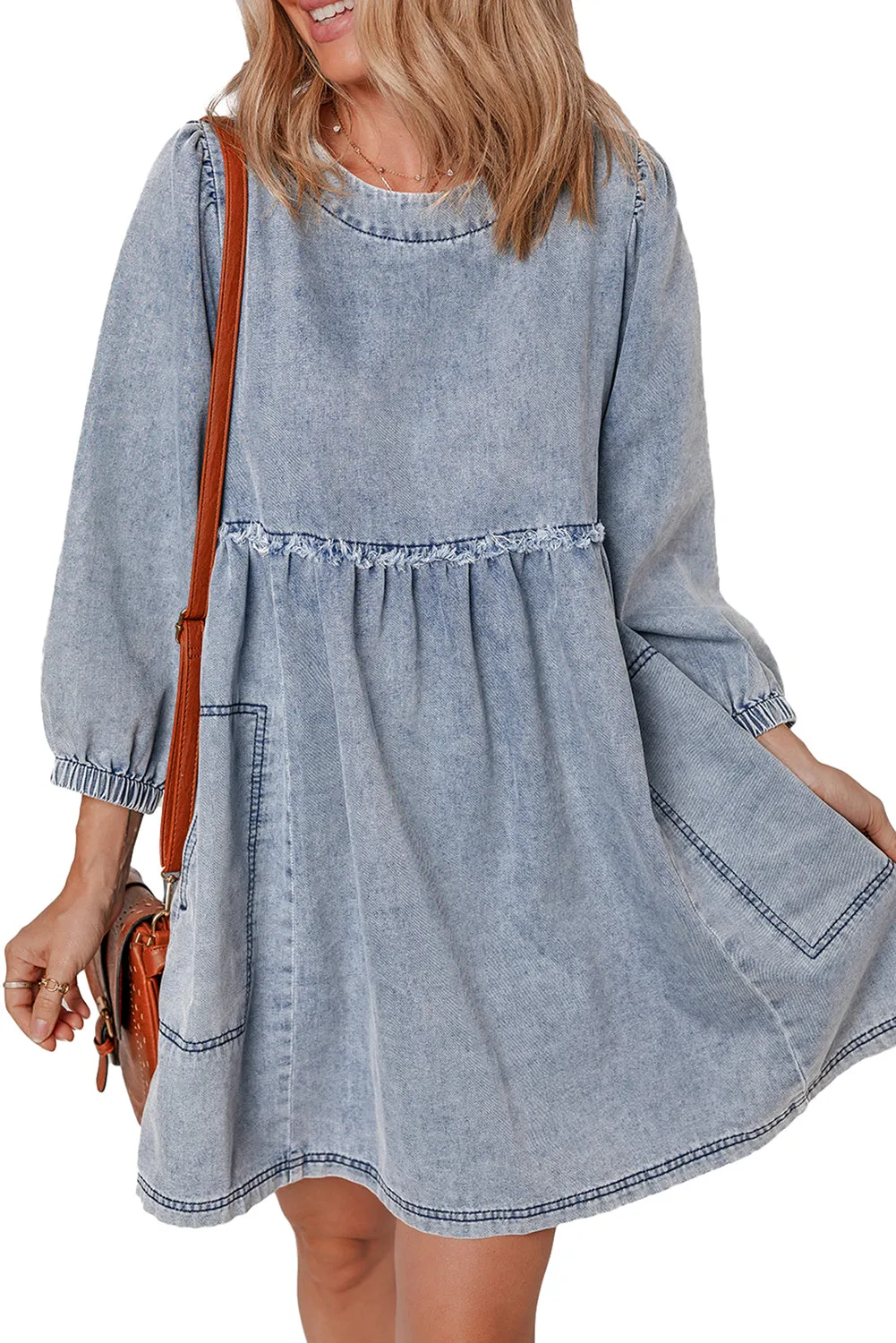 Light Wash Distressed Denim Dress