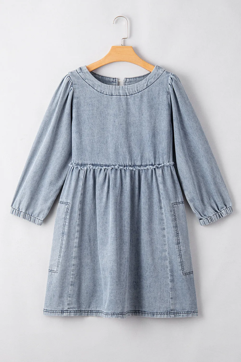 Light Wash Distressed Denim Dress