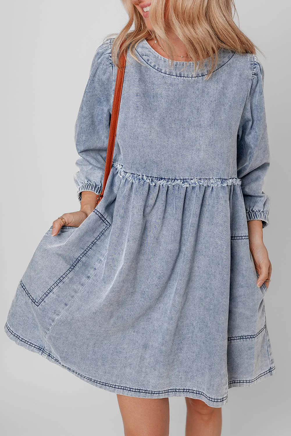Light Wash Distressed Denim Dress