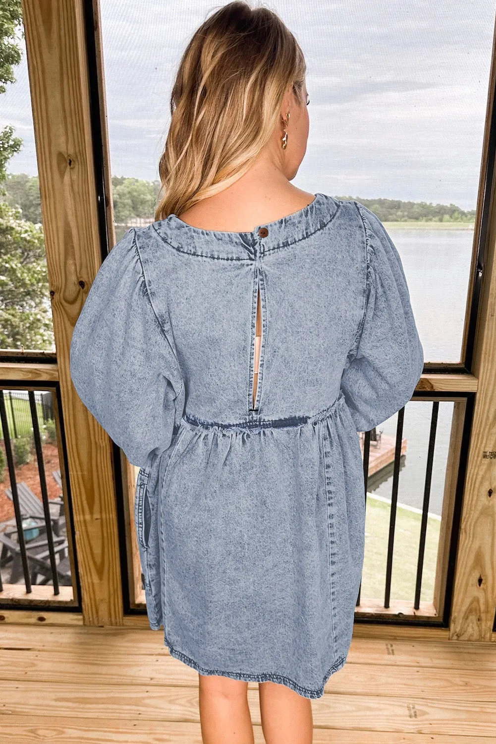 Light Wash Distressed Denim Dress