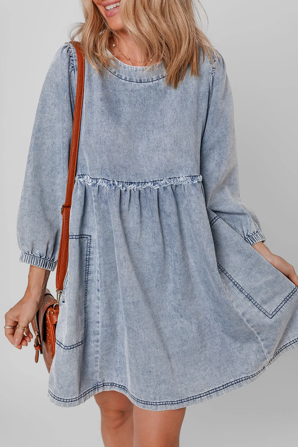 Light Wash Distressed Denim Dress