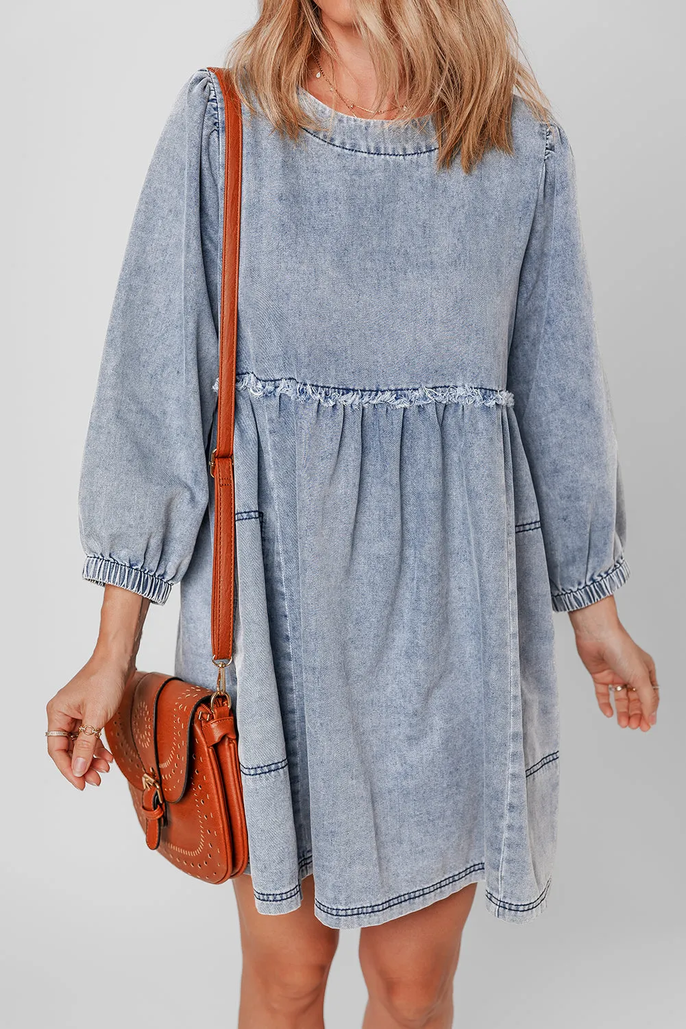 Light Wash Distressed Denim Dress