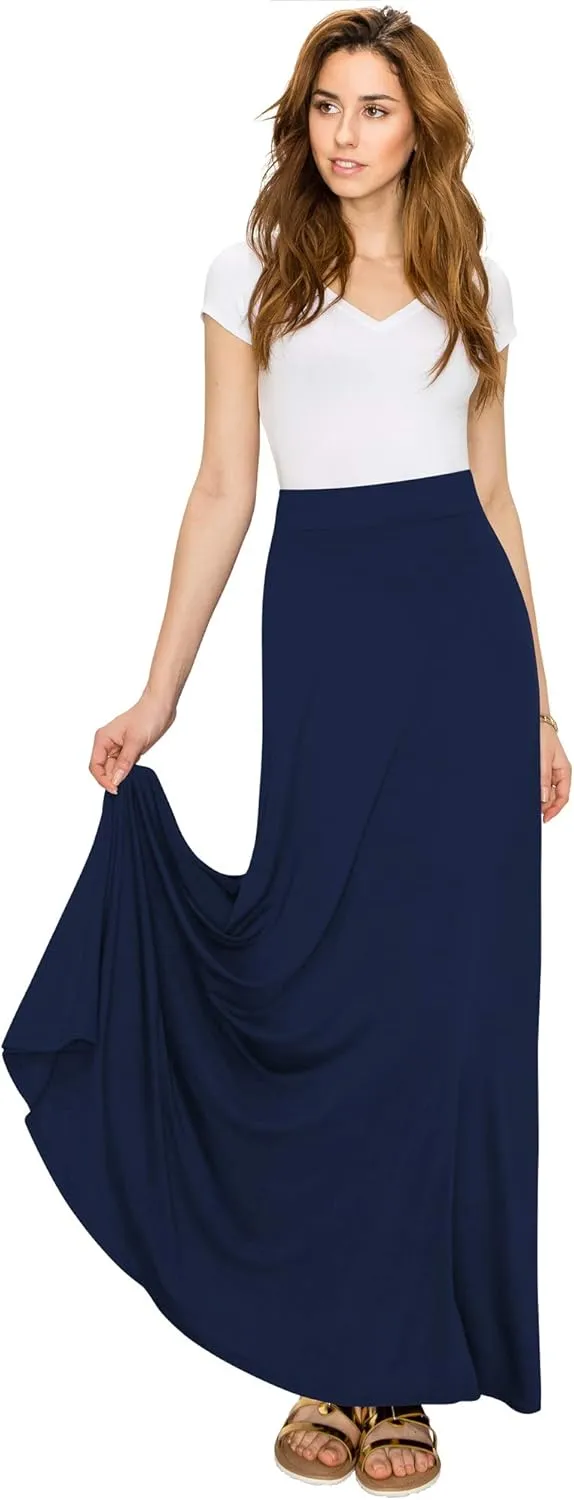 Lock and Love Women's Casual Comfy Stylish High Waist Flare Long Maxi Skirt – Available in Print & Solid Options