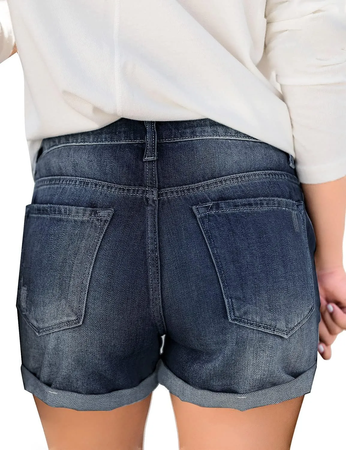 luvamia Women's Ripped High Waisted Denim Shorts Stretchy Cuffed Hem Jean Shorts