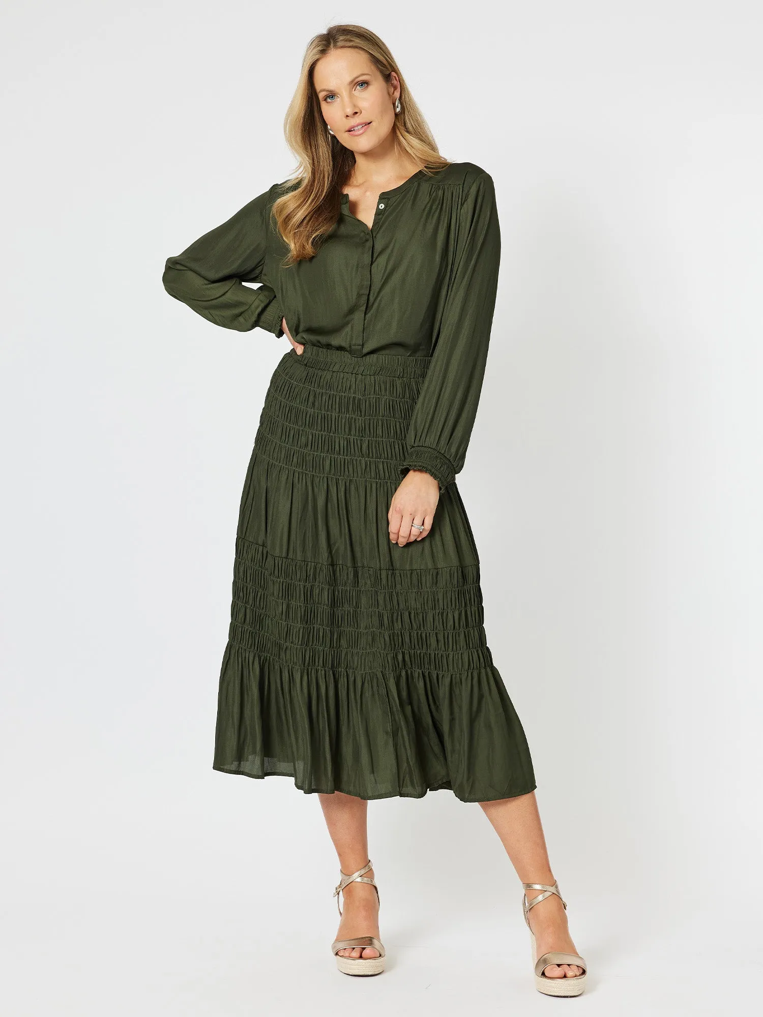 Luxe Shirred Skirt - Cypress