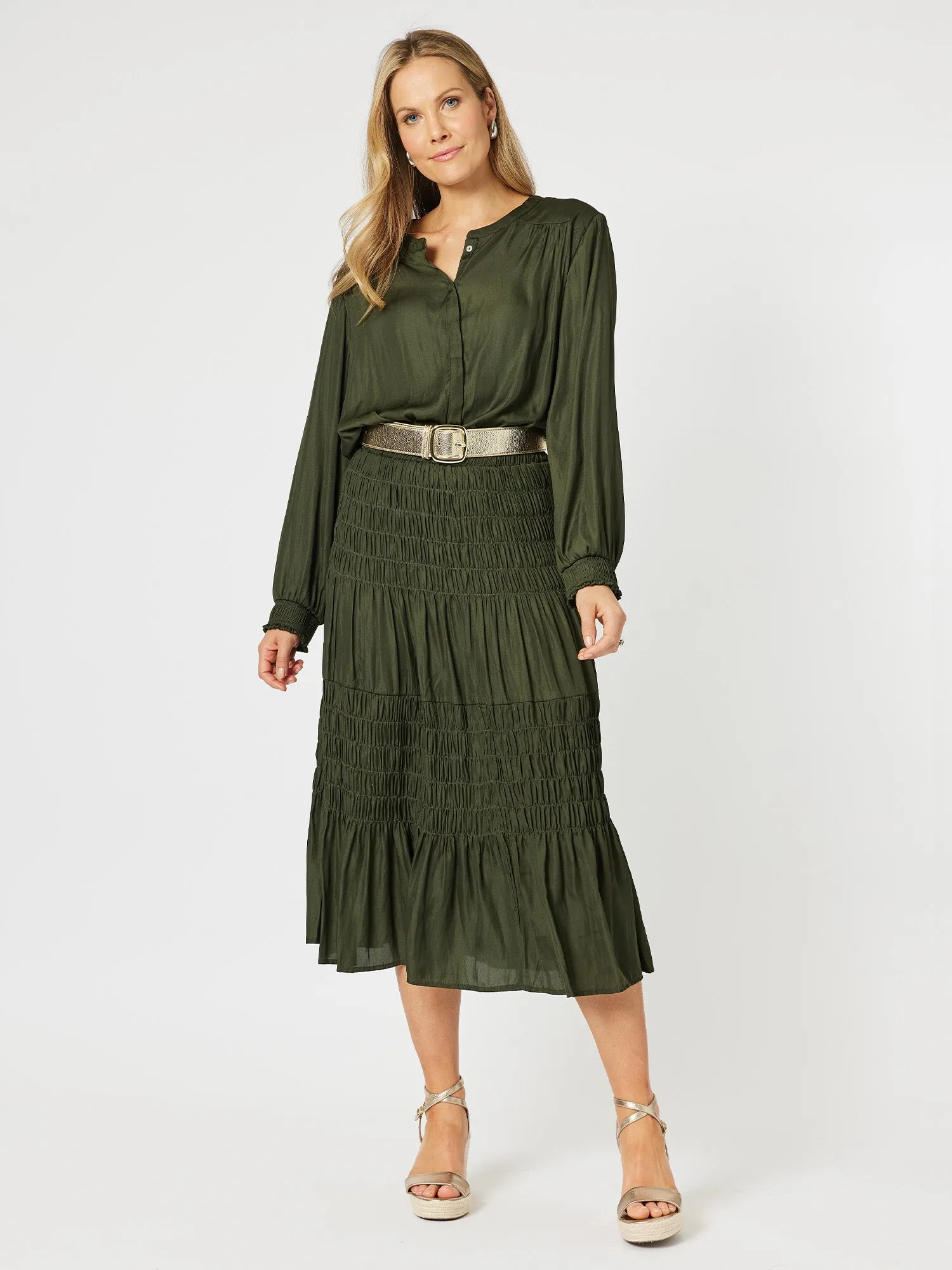 Luxe Shirred Skirt - Cypress