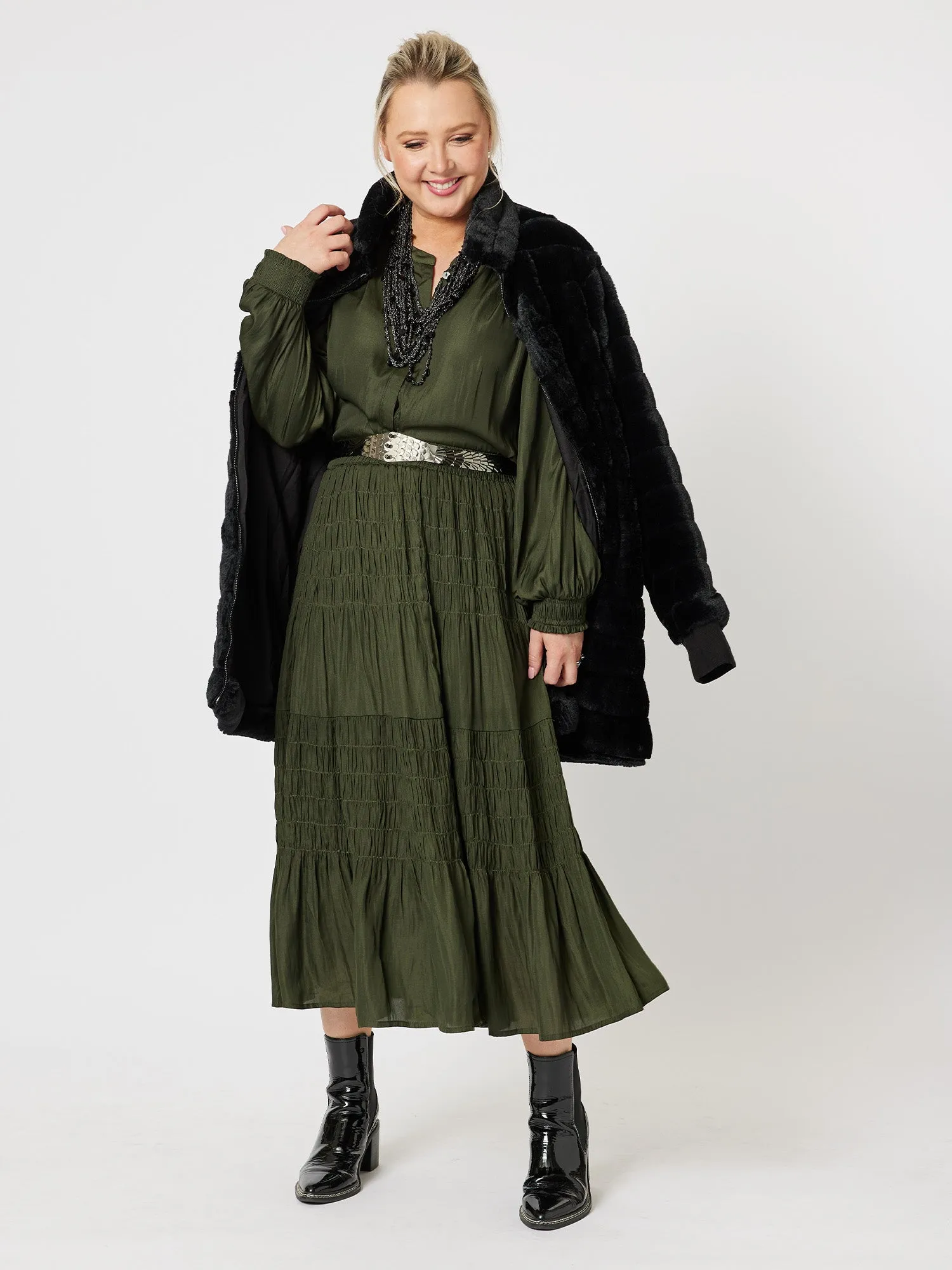 Luxe Shirred Skirt - Cypress