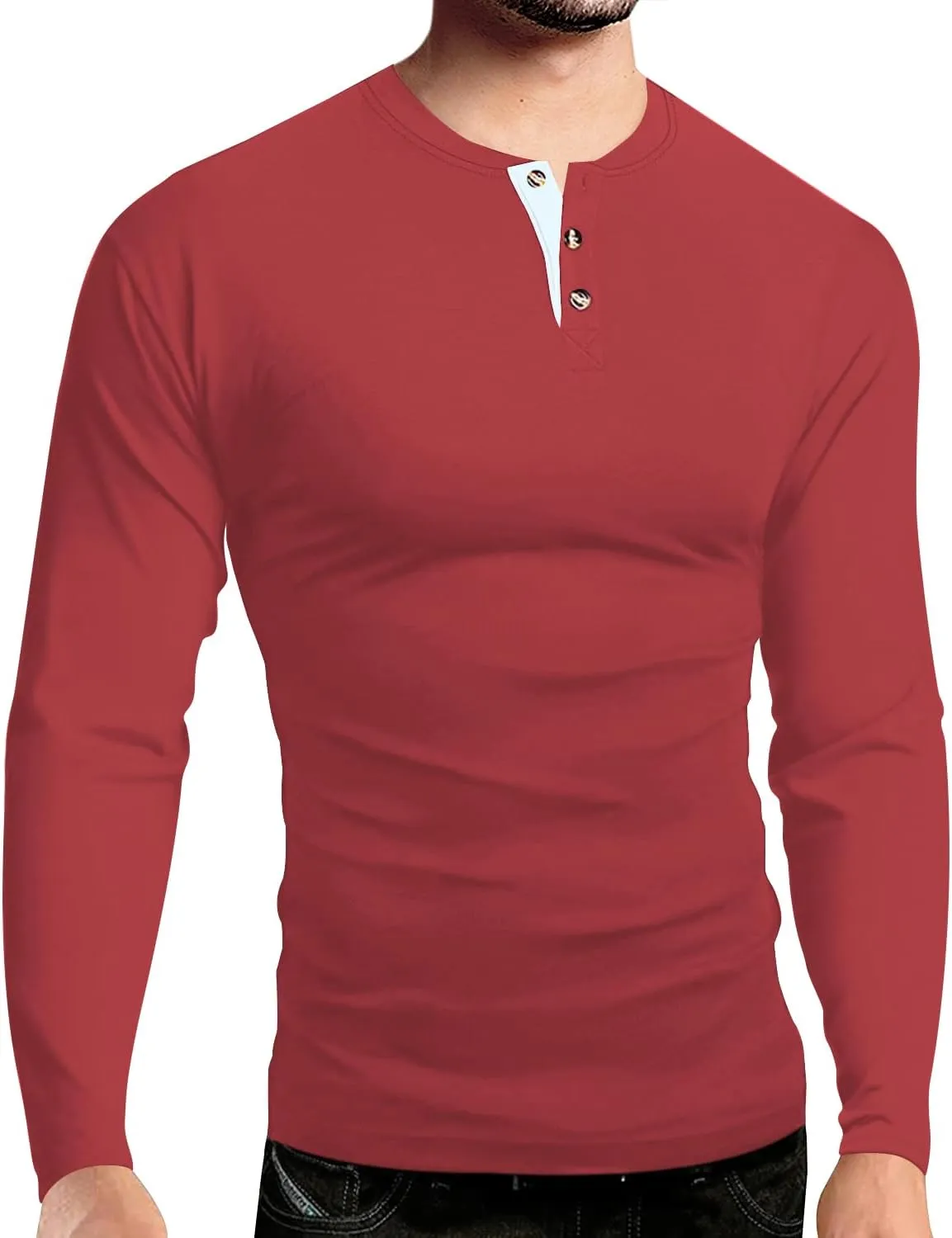 Men's Casual Stretchy Henley Shirts Fitted T Shirt Soft Stylish Tee Tops