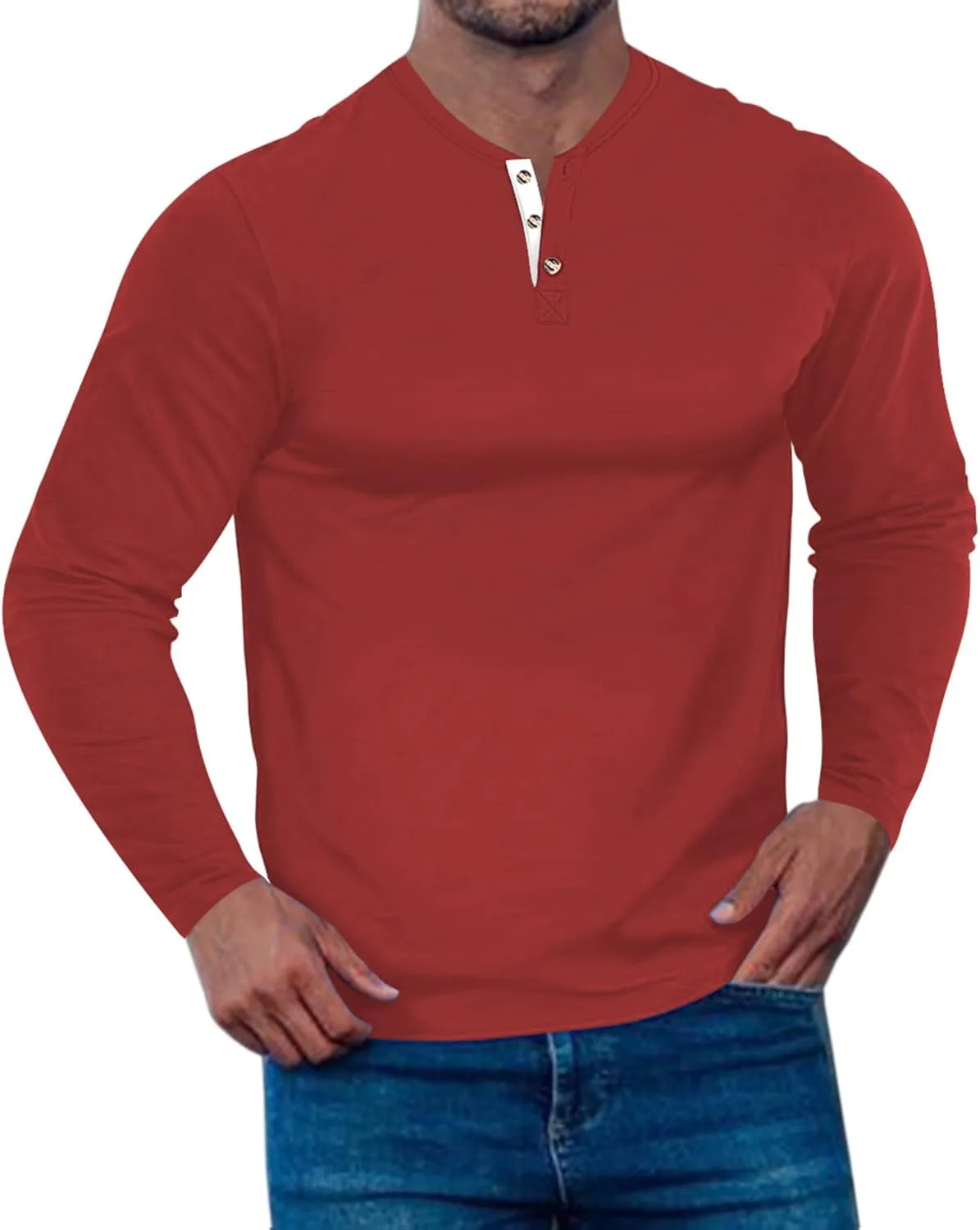 Men's Casual Stretchy Henley Shirts Fitted T Shirt Soft Stylish Tee Tops
