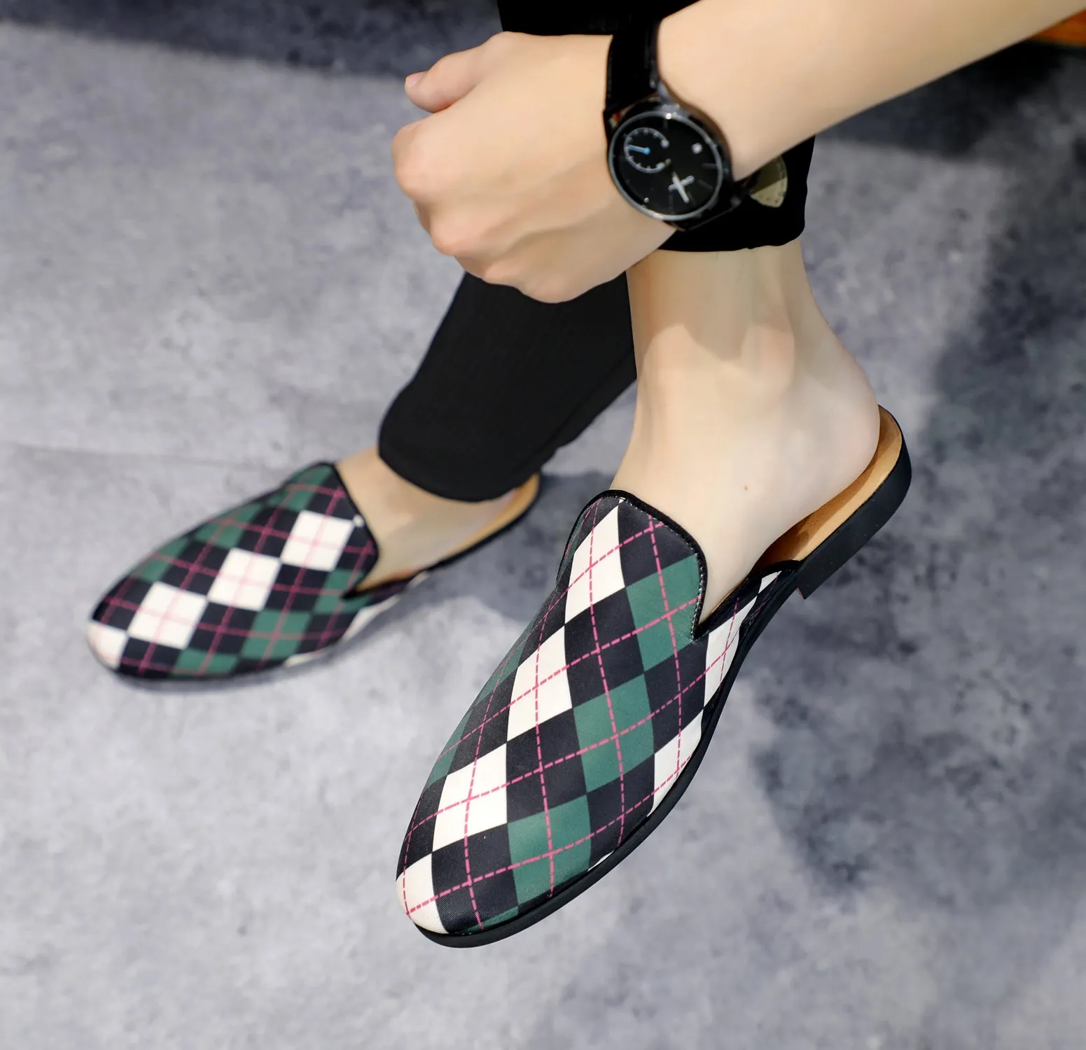 Men's Plaid Backless Mules