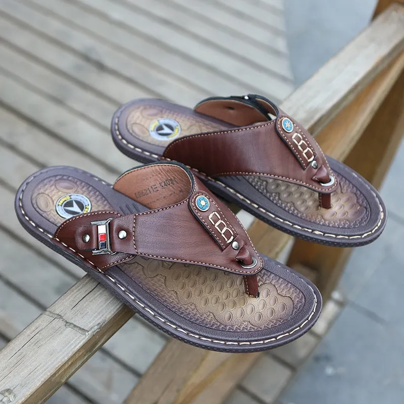 Men's Summer Leather Flip Flops
