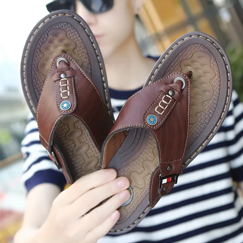 Men's Summer Leather Flip Flops
