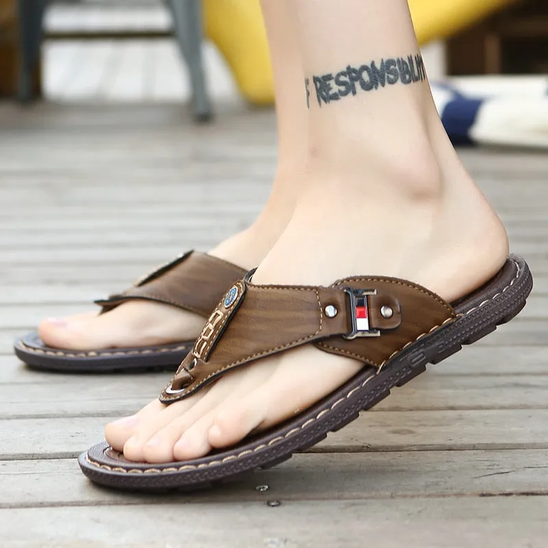 Men's Summer Leather Flip Flops